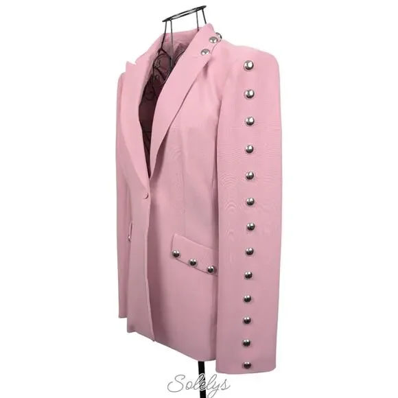 Cinq a Sept Dive Studded Crepe Pink Silver Single Button Blazer Jacket 4 NWT - Picture 4 of 10